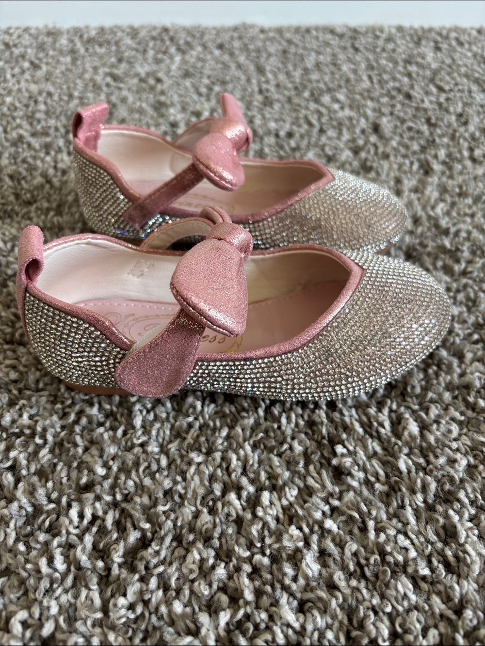 Amazon Girls' Pink Glitter Bow Rhinestone Dress Flats - Picture 5 of 7
